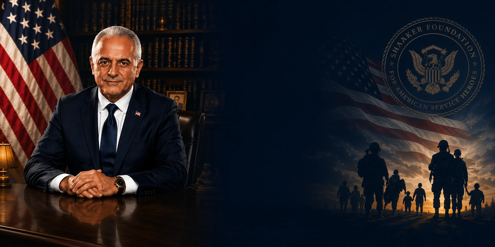 Morad Shaker in a formal American institutional setting with service members and families